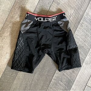 New! Youper Youth Elite Padded, Compression Sliding Pants, Black and Gray. Small